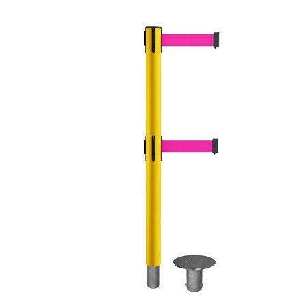 MONTOUR LINE Stanchion Dual Belt Barr. Removable Base Yellow Post 7.5ftFl.Pnk Belt MSX630DR-YW-FPK-75